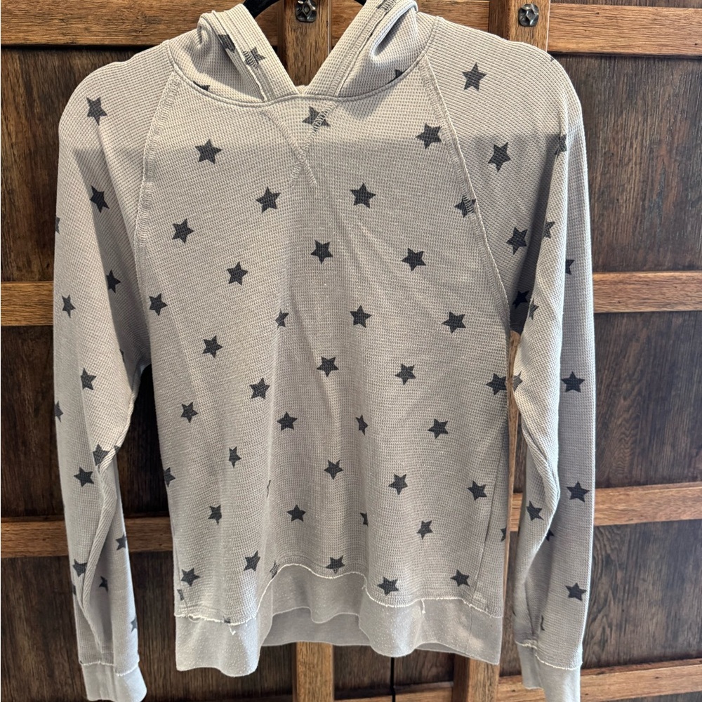 Lucky Brand Light Gray Waffle-Knit Hoodie with Black Label